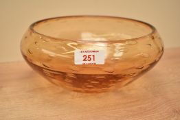 A mid-century hand blown Whitefriars glass bowl having controlled bubble decoration, w22cm