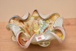 A Murano art glass bowl, of pentagonal form with folded edge detail, opaque cased