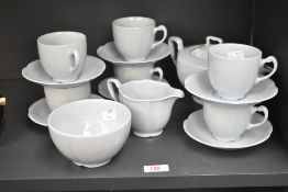 A vintage English blue glazed ceramic tea service of lobed form, to include tea pot, sugar bowl ect,