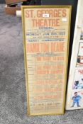 An early 20th century St.Georges Theatre of Kendal advertising poster, mounted in a gold colour