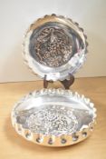 A pair of Walker & Hall silver plated dishes, embossed with grapes and foliage decoration, impressed