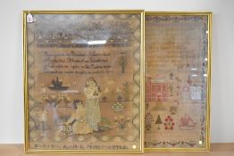Two 1927 cross stitch samplers with local interest: one performed by Elizabeth Lisler aged 13,