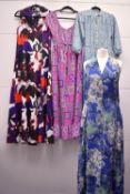 Eleven pieces of multicoloured and floral 1980-1990s ladies spring and summer clothing, featuring an