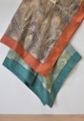 Two vintage 20th century Liberty of London 100% Silk neckscarfs in iconic Peacock feather print, one