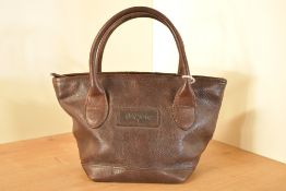 A Barbour mini tote handbag in coffee brown full-grain leather, with embossed leather Barbour logo