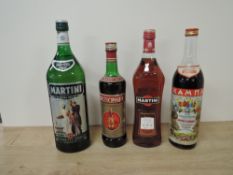 Four bottles of Alcohol, Martini Extra Dry, 15% vol, 150cl, Martini Rosato, 15% vol, 100cl, Dubonnet