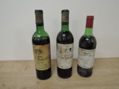 Three bottles of Vintage Red Wine, 1970 Chateau Haut Batailley, Pauillac x2, levels, bottom of