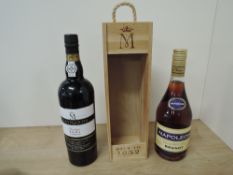 Two bottles of Alcohol, Maynards Vintage 2001 Port, 20% vol, 75cl in wooden case and Napoleon Aged