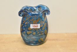 An attractive Maltese Lazlo glass vase, of flattened ovoid form with scrolled/curled rim, in