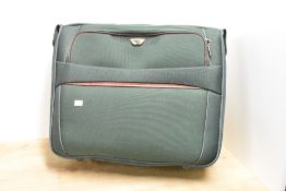 A green Antler folding suit/garment/clothes carrier bag, with brown leather effect trim, 58cm x 48cm