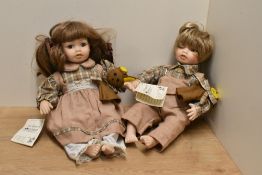 Two House of Valentina bisque porcelain headed dolls 'Ginger Bread Girl' and 'Ginger Bread Boy' each