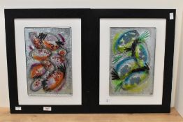 Christine Romano (local contemporary) two attractive abstract art glass panels, mounted within