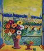 After Jean-Claude Picot (French b.1933) vibrant colour print 'Le Fenetre Ouverte' facsimile