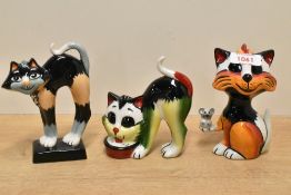 A group of three Lorna Bailey cat studies, decorated in black, yellow and oranges, each signed to