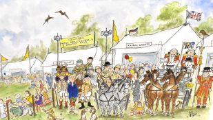 Local interest* Artist unknown, ink and watercolour cartoon 'Lowther Horse Driving Trails & County