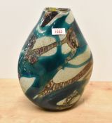 A large Mdina freeform ovoid double swirl or tiger pattern art glass vase, etched mark to base along