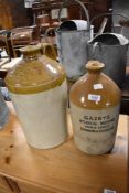 Two earthenware flagons , named for Gazeys Botanical brewers , Barrow and Tonge & Sons Cordial,