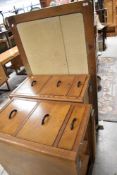 A vintage oak office desk, dismantled for ease of transport having filing drawer pedestals