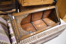 A nice quality reproduction, possibly Titchmarsh and Goodwin, oak narrow corner shelf