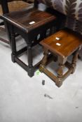 Two traditional oak coffin type stools (often used as occasional tables)