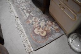 A traditional Chinese carpet square having grey ground and floral pattern, approx. 340 x 242cm