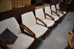 A set of vintage teak framed designer chairs, in the 'paper knife' style, attributed to Kai