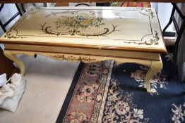 A vintage painted Continental style coffee table, approx. 122 x 57cm