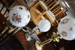 Three assorted vintage lamps having opaque patterned shades