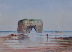 Frederick William Reaveley (British 1870-1950) watercolour depicting a costal scene, with sea arch