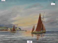 A Gibbons, a pair of 20th century English school oil on board, depicting small sailing ships just