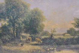 After Walter Norfolk (19th-20th Century) colour print, depicting cows in shallow river in a