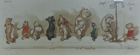 After Arthur Boris Klein (Russian 1893-1985) etching in colour, 'Chacun son tour', within brown