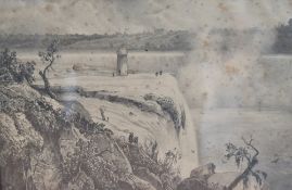 An interesting 19th century pencil drawing 'View of The Schloss Falls (Rhine, Germany) Taken from