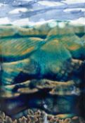 A modern decorative glazed ceramic tile, of rectangular form and moulded in shallow relieve with