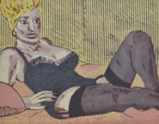 Artist unknown, screen print, 20th century, Pop Art style, erotic art - blonde woman reclining on
