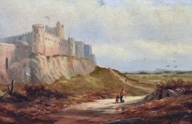 John Davison Liddell (1859-1942) oil on canvas, coastal scene, possibly Bamburgh Castle in