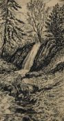 Local Interest* Artist unknown, pen and ink drawing of Hawkshead with two figures, signed 'W.W.G'