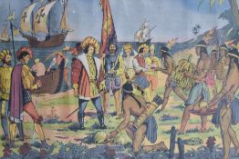 Double sided school poster from MDI editions late 20th Century, 'The Arrival of Christopher Columbus