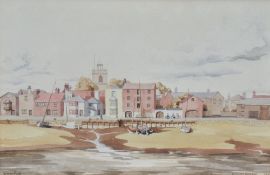 William Walker, 20th century English school watercolour, depicting boats in a harbour at low tide at