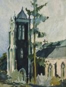 Artist unknown, two impressionist oil on boards, church and woodland scenes, indistinctly signed