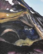 Artist unknown, contemporary, acrylic on canvas, a vibrant abstracted mountain scene, unframed, 76cm