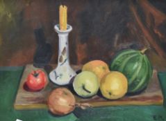 Artist unknown, a 20th century oil on canvas, still life study, monogrammed E.M lower right,