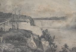 An interesting 19th century pencil drawing 'View of The Schloss Falls' (Rhine, Germany) within a