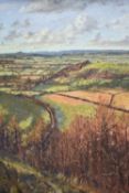 Laurence Belbin (British b1958) oil on board, 'Farmlands', unframed, 149 x 93.5 cm.