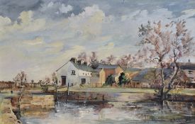 Fred McJannet (British, 20th Century) oil on board, depicting a local canal scene, signed lower