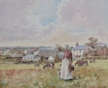 John Cecil Lund (British b.1932) watercolour 'Castle Hill Farm-Saxton' agricultural scene with