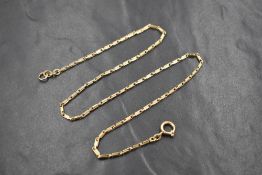A yellow metal fancy link necklace stamped 585, approx 17' & 13.3g