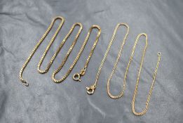 A 9ct gold box link chain, along with a 9ct gold herringbone link chain, marked 9K and 375