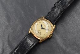 A 9ct gold cased Summit wristwatch, the golden dial having Arabic numerals and subsidiary dial,