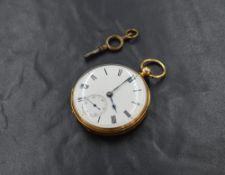 A Victorian 18ct gold key wound pocket watch of slim form, movement signed Thompson, 53